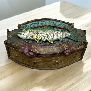 Vintage Trinket Box Welcome to Lake Front Fishing Club Accessory Container Wood